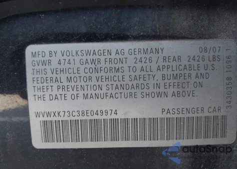 2008 Volkswagen Passat Wagon Turbo z USA, uszkodzony, nr VIN WVWXK73C38E049974